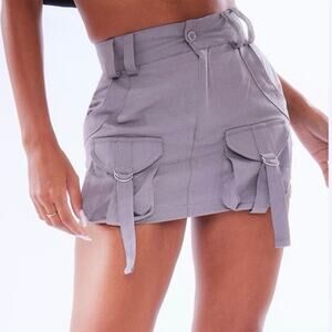NWT PrettyLittleThing Micro Skirt Womens 12 Gray Y2K Utility Cargo Streetwear